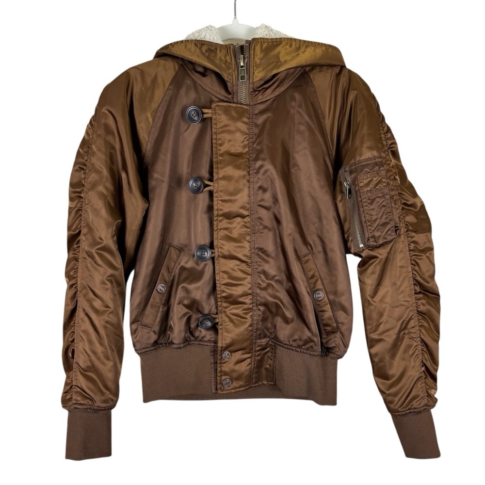 Mother The Puffer Hoodie Size M In Warm Feelings Brown Shearling Bomber Full Zip - Picture 4 of 15